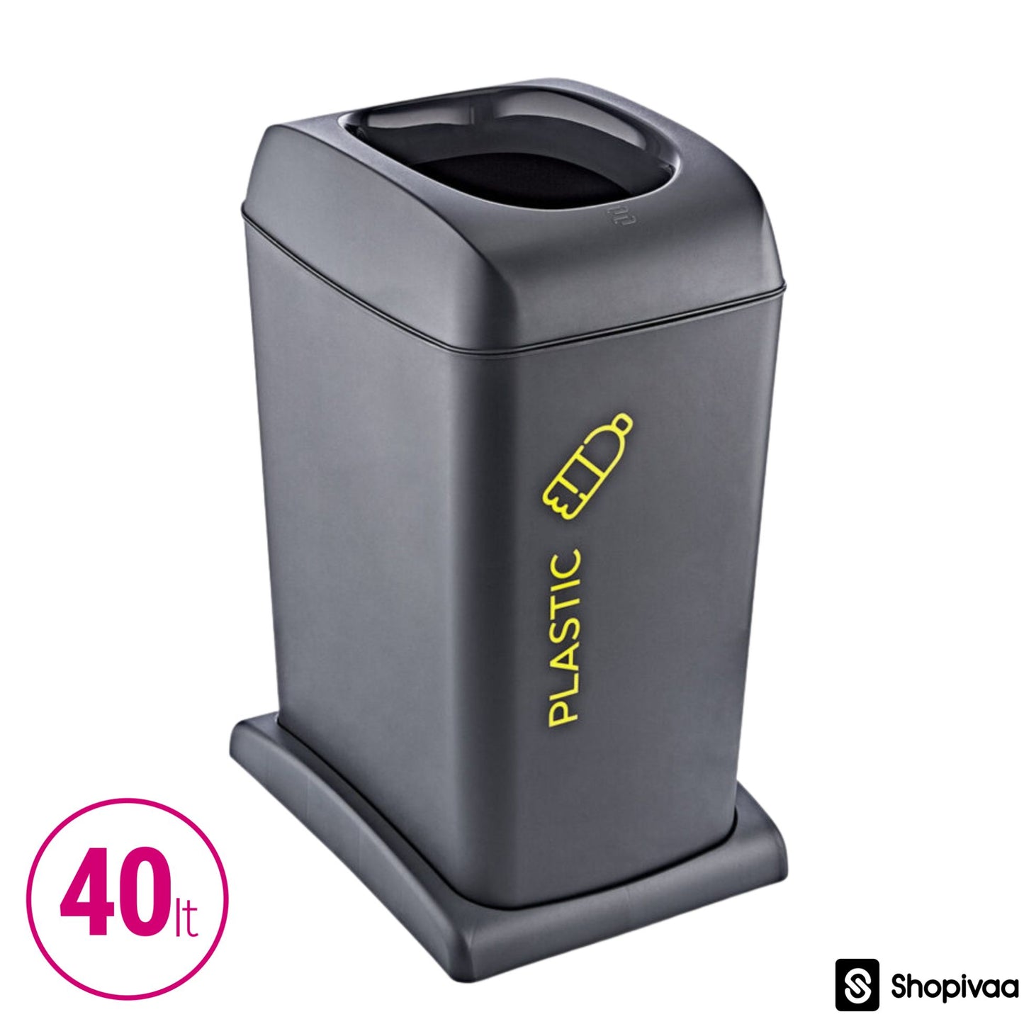 Shopivaa Triple Rubbish Waste Separation Sorting Bin Three Compartments Recycling Bin 120L 3 x 40L Kitchen Office Lightweight Plastic Castor Wheels Labelled For Paper Glass Plastic