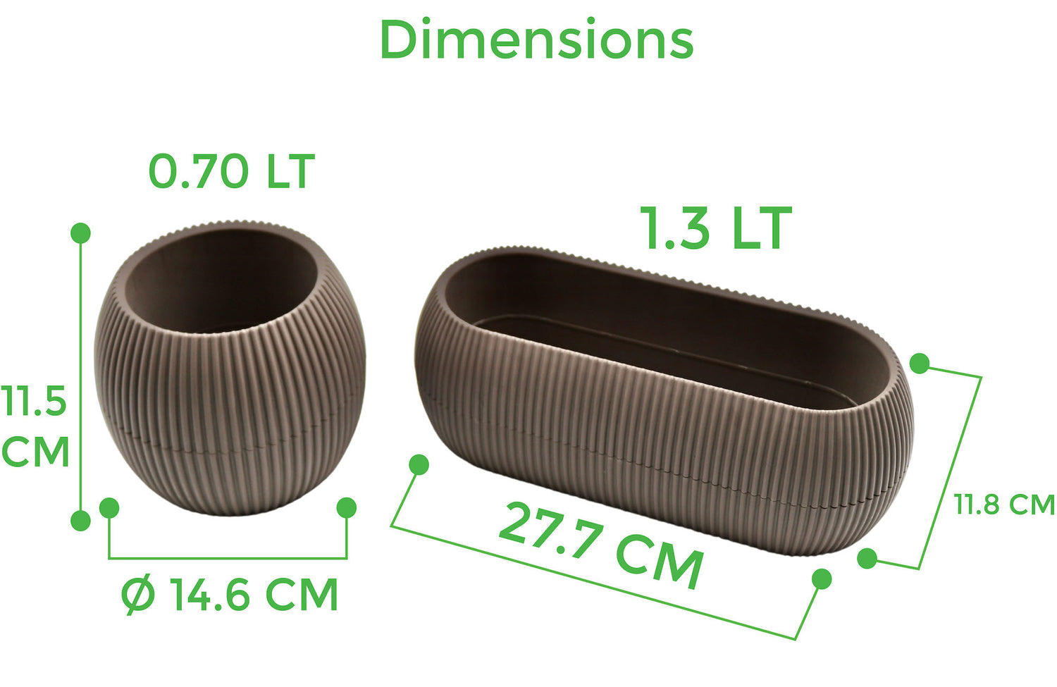dimensions of set of 2 self watering plant pots 