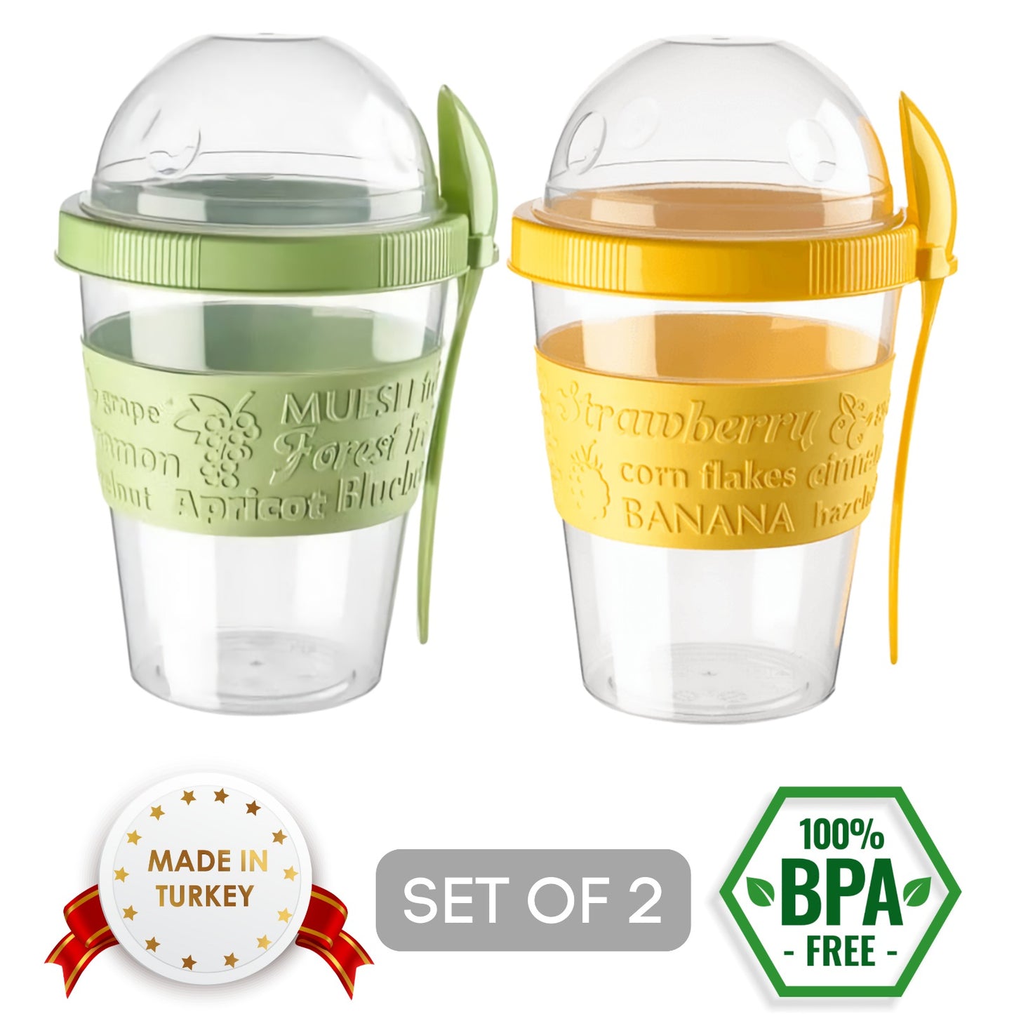 Shopivaa Set of 2 Take & Go 600ml Yoghurt Pot for Breakfast Granola Muesli Cereal Overnight Oats Travel Pot to Go Yogurt Pot with Spoon and Lid BPA Free Leakproof Dishwasher Safe