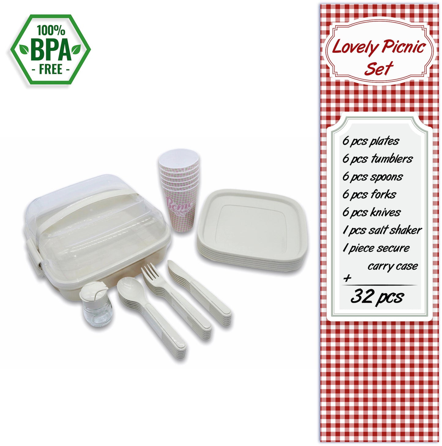 32 Piece Serves 6 People Picnic Set for Camping 