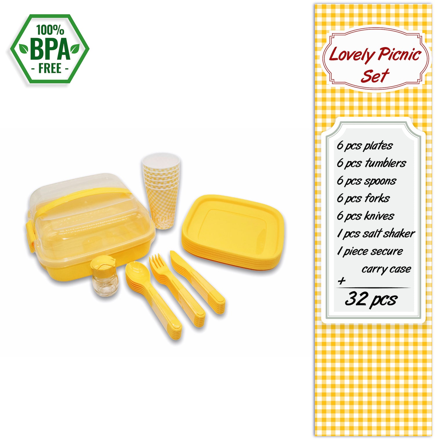 32 Piece Serves 6 People Picnic Set for Camping 