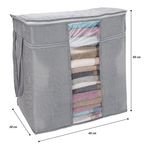 Shopivaa Premium 65.5L Capacity Luxury Foldable Storage Bag With Window and Handles, Collapsible Fabric Multipurpose Organiser Bag for Wardrobe, Closet, Office, Lightweight Easy Store